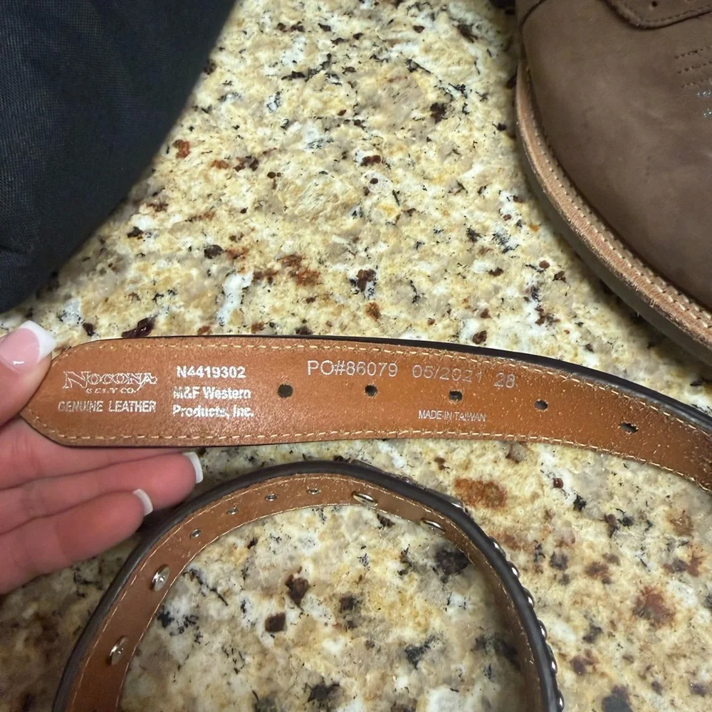 Nocona Tan Leather Belt with Silver Details